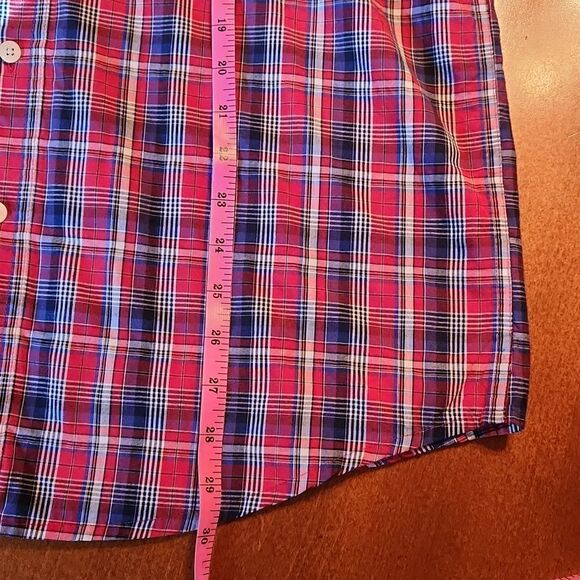 CHAPS Easy Care Long Sleeve Button Down Casual Shirt, Medium, Red & Blue Plaid - Picture 4 of 8